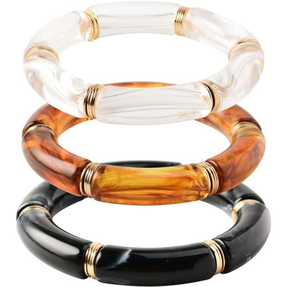 ✨ Handmade Colorful Acrylic Bamboo Resin Bangle Bracelet - Picture 1 of 4